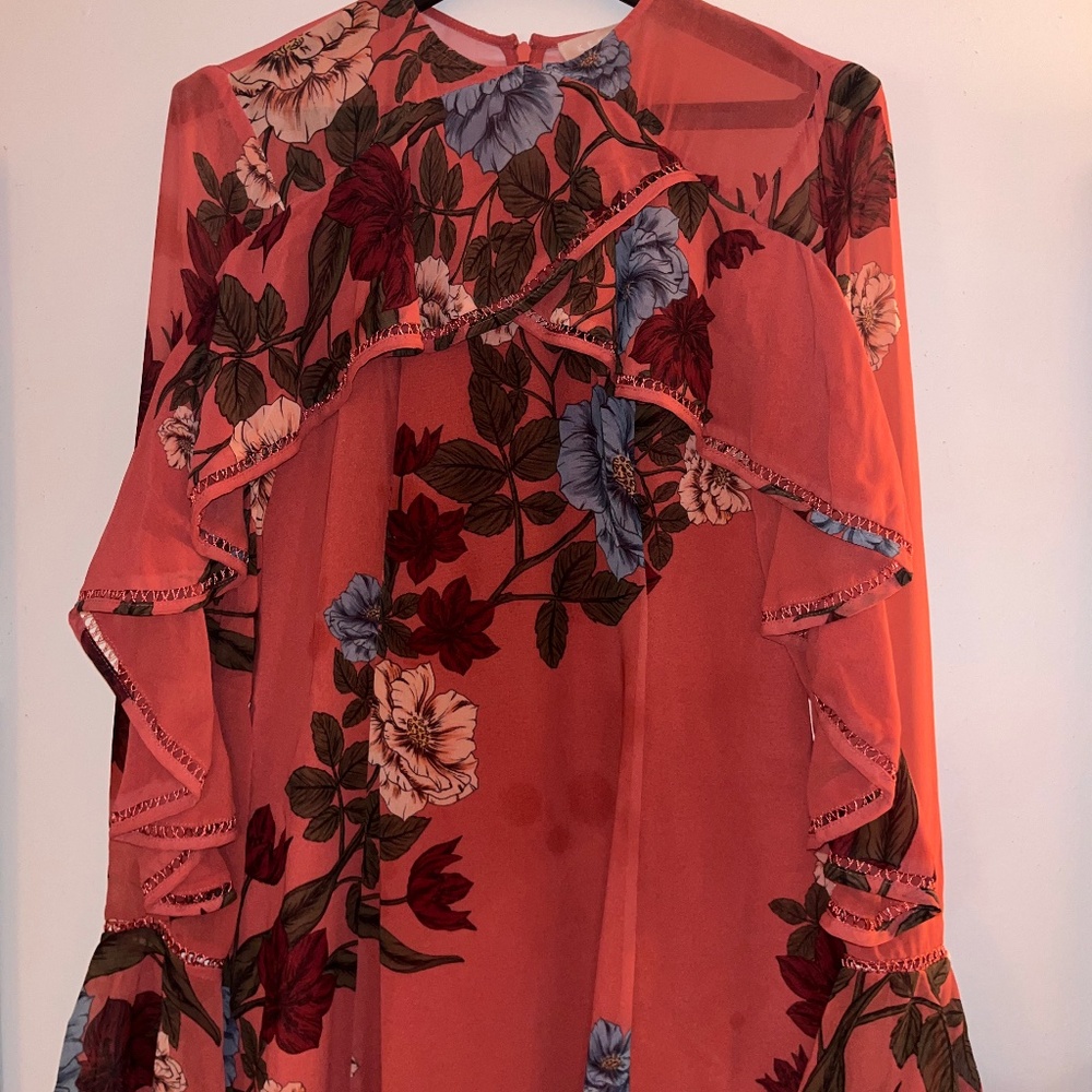 Medium KeepSake Blush Red Floral Ruffle Blouse